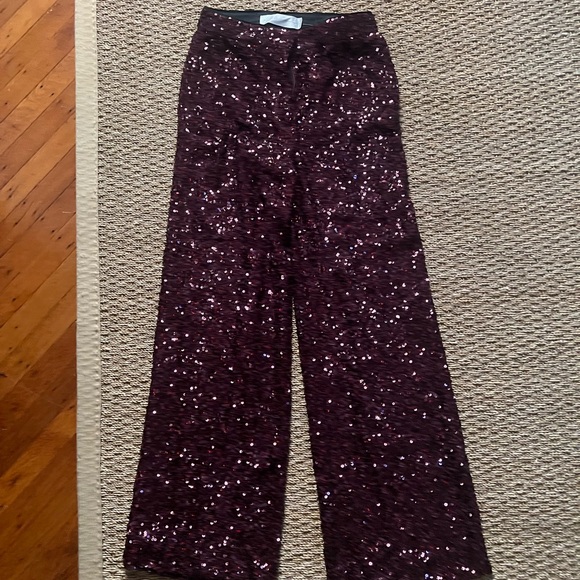 Victoria x Victoria Beckham burgundy wide leg sequin pants worn once (size 4) - Picture 1 of 2
